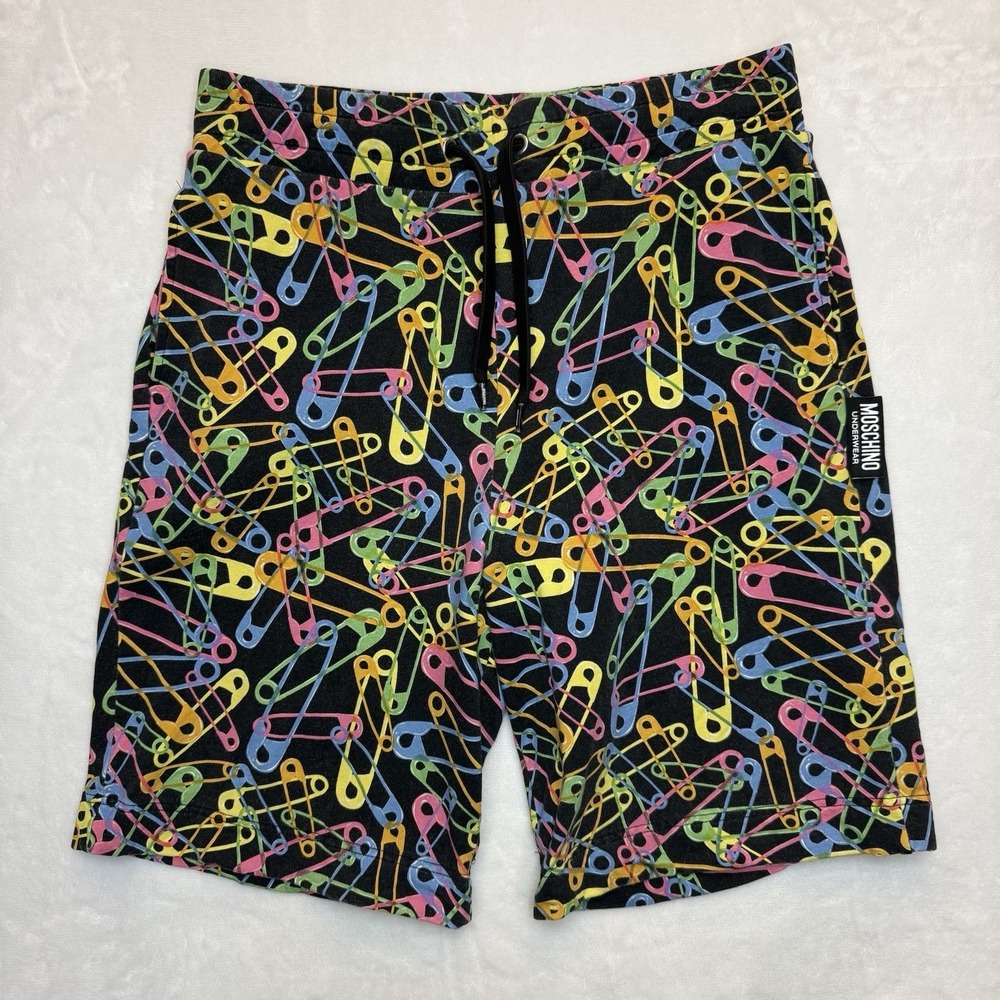 Moschino Underwear Shorts Mens M Multicolor Paperclip Print Sweat Shorts Gym